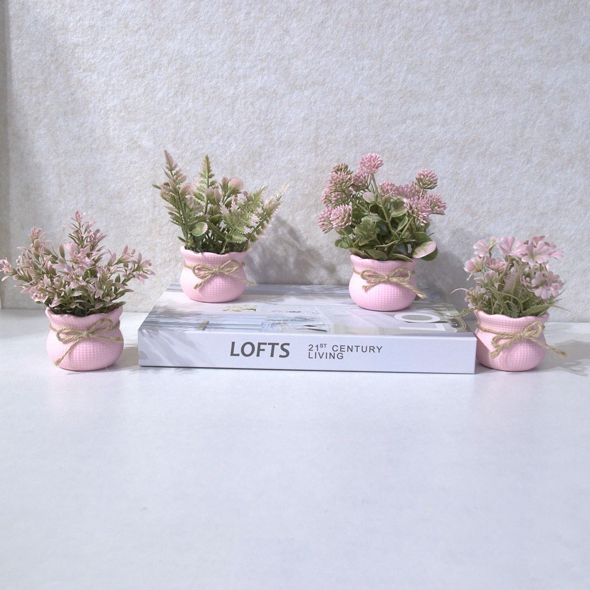 Desk Setup Plant - Mini Artificial Pink Series Flower Potted