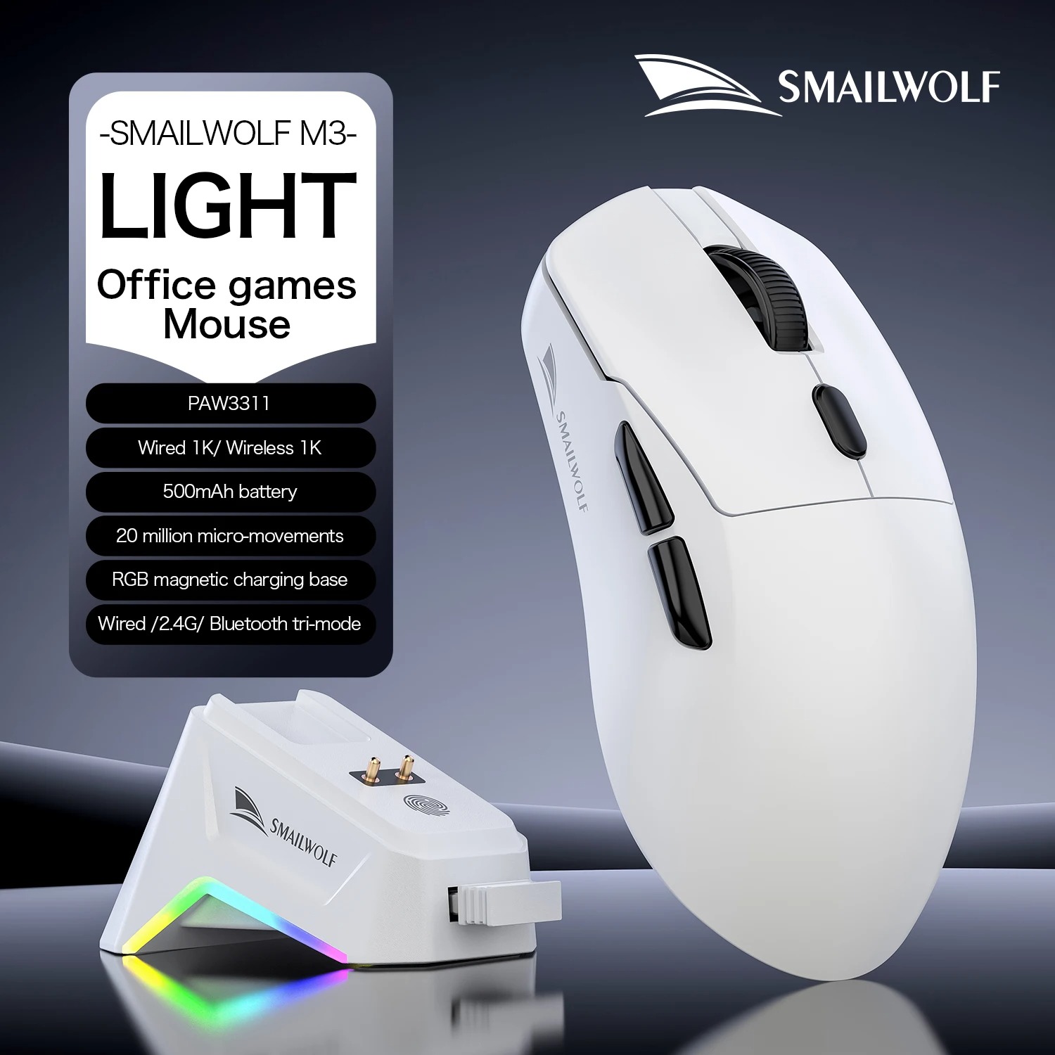 Logitech Mouse G Pro X Superlight - SMAILWOLF M3 Ergonomic Gaming Mouse Tri-Mode