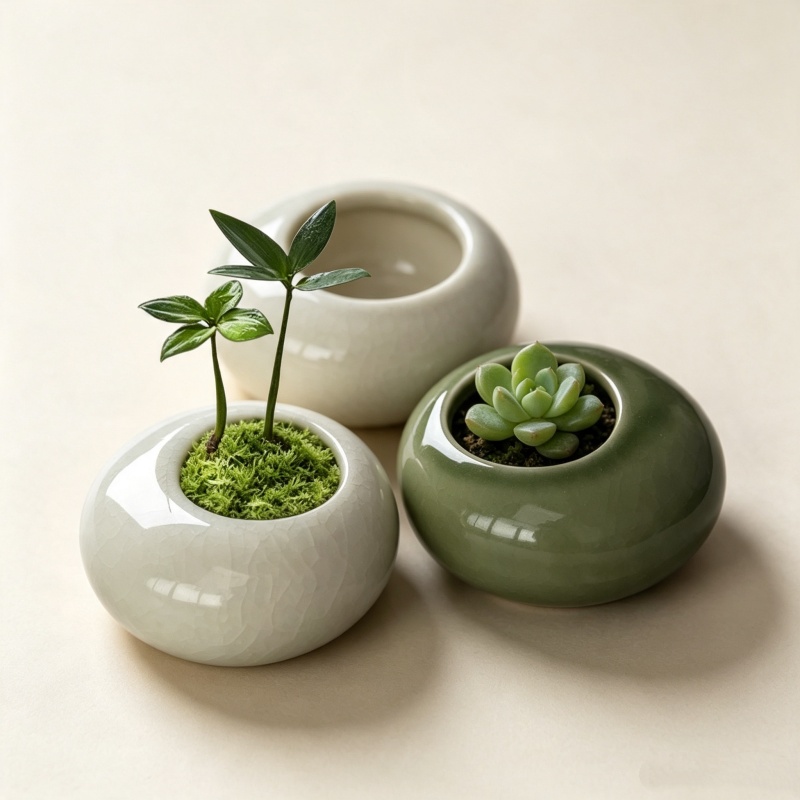 Desk Setup Plant - Mini Ice Crack Glazed Plant Pot