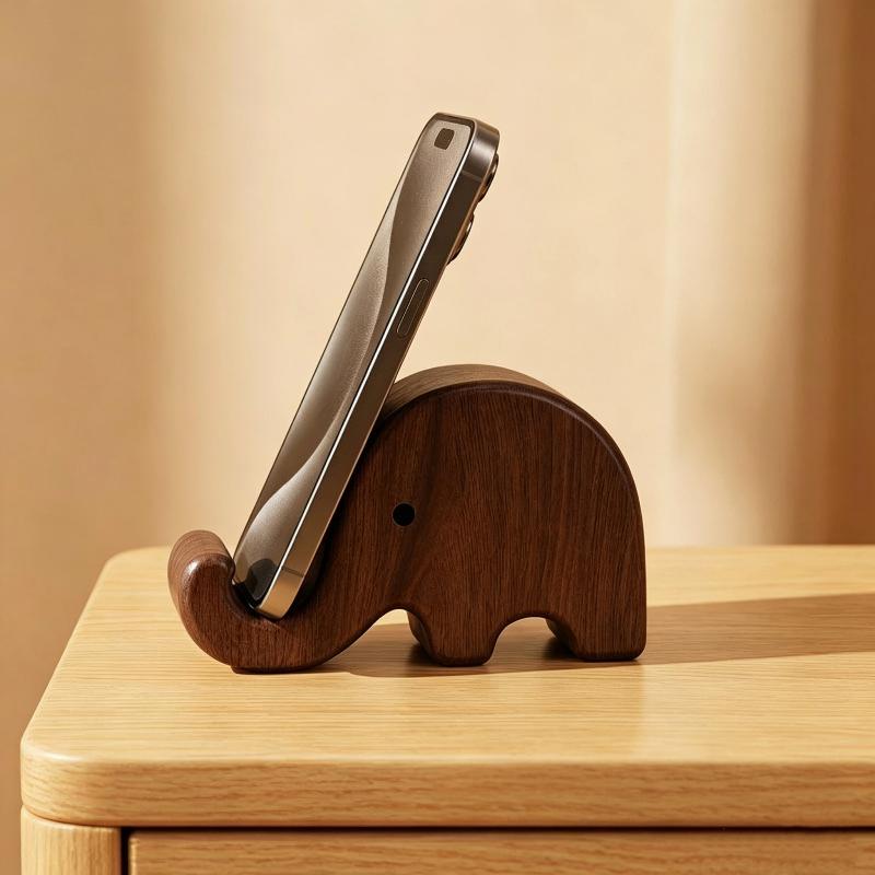 Desk Setup Decor - Simple Solid Wood Black Walnut Phone