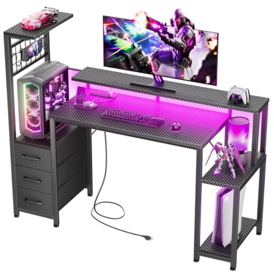 Desk Setup Black And Wood - 48 Gaming Desk with Power Outlet
