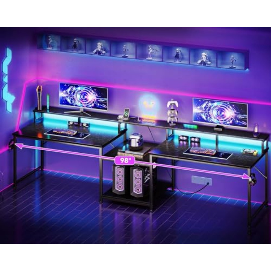 Gaming desk for 2 persons, 98' - огляд і ціна Desk Setup Black And Wood