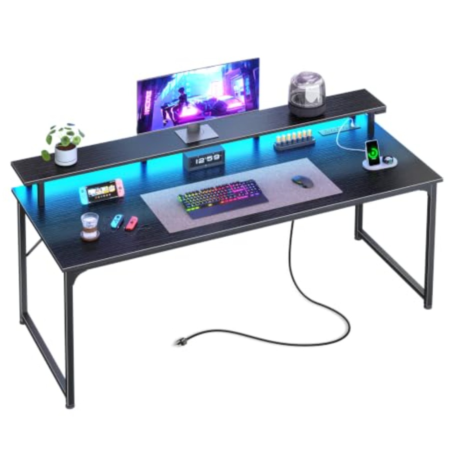 Gaming Desk with LED Lighting  - огляд і ціна Desk Setup Black And Wood