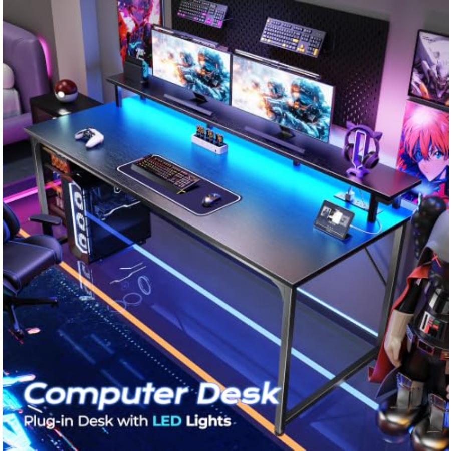 Gaming Desk with LED Lighting  - огляд і ціна Desk Setup Black And Wood