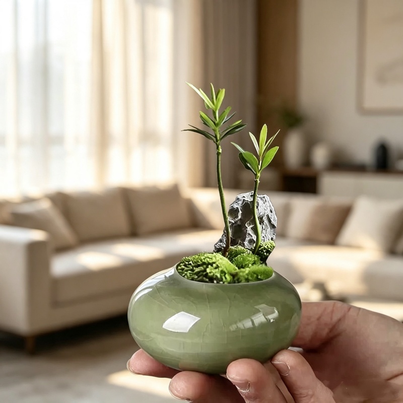Mini Ice Crack Glazed Plant Po - огляд і ціна Desk Setup Plant