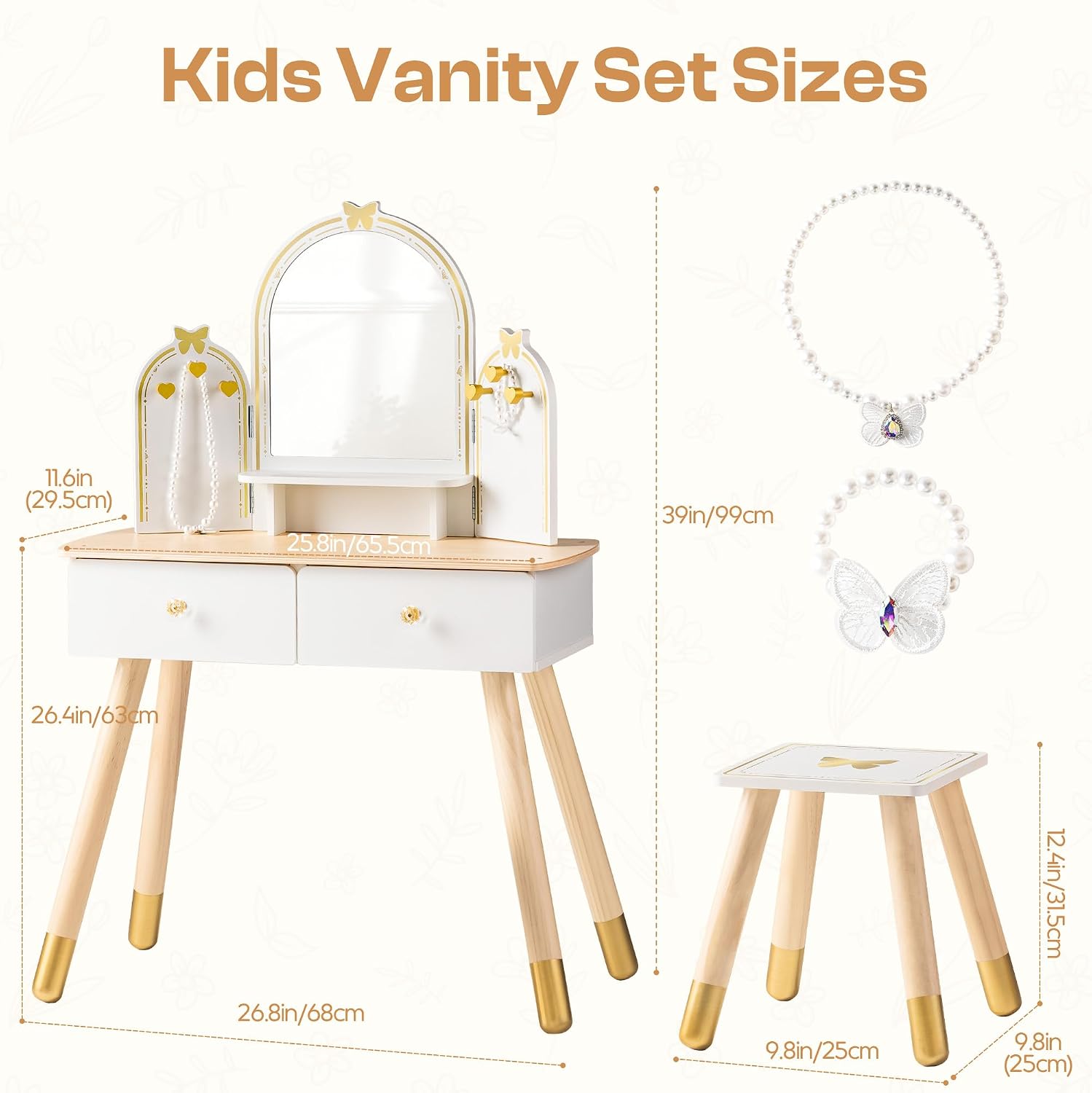 ROBOTIME White Kids Vanity Set - огляд і ціна Desk Vanity Setup