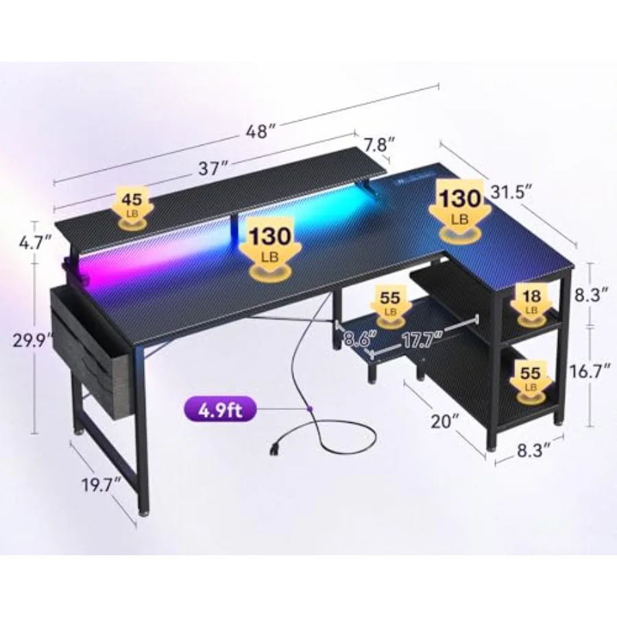 L Shaped Gaming Desk with LED  - огляд і ціна Desk Setup Black And Wood