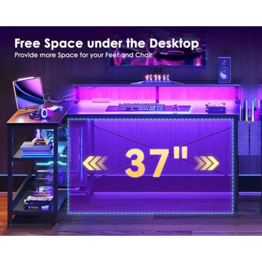 L Shaped Gaming Desk with LED  - огляд і ціна Desk Setup Black And Wood