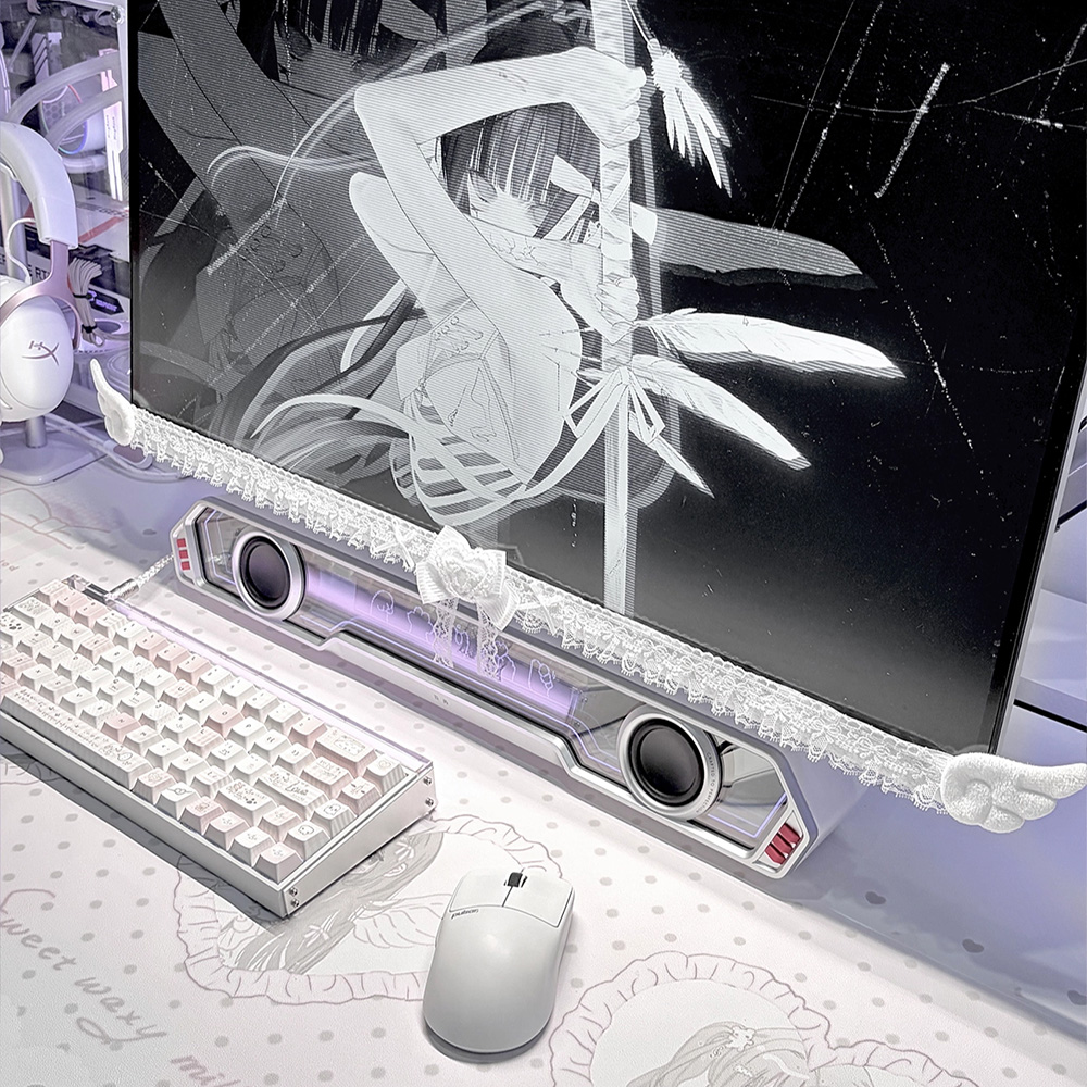 Kawaii White Lace Monitor Deco - огляд і ціна Korean Desk Setup