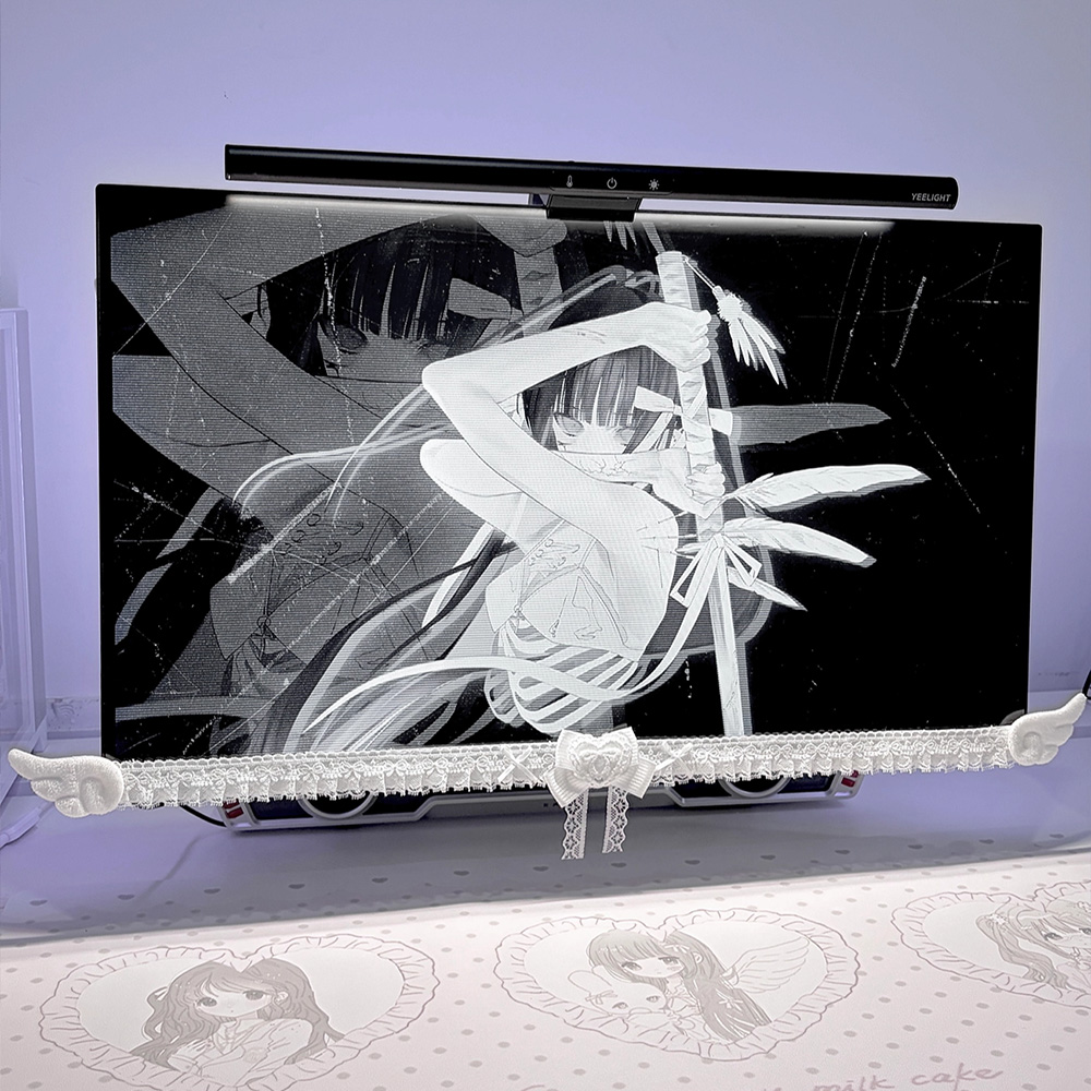 Kawaii White Lace Monitor Deco - огляд і ціна Korean Desk Setup