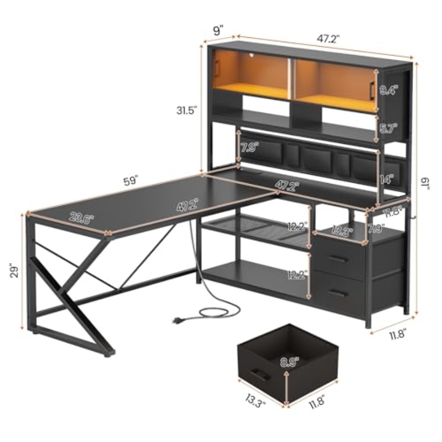 L Shaped Gaming Desk with Stor - огляд і ціна Desk Setup Black And Wood