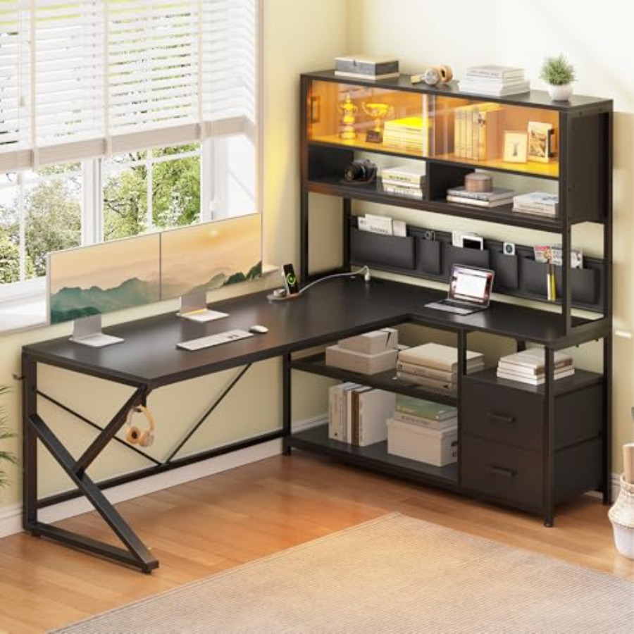 L Shaped Gaming Desk with Stor - огляд і ціна Desk Setup Black And Wood