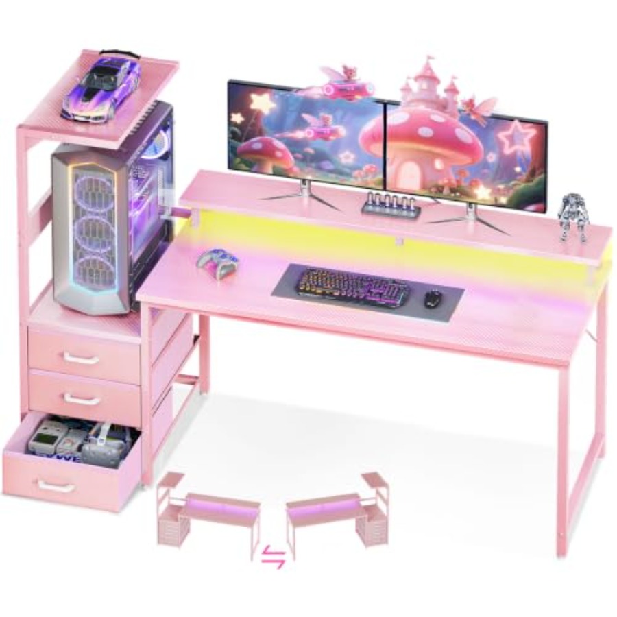 Gaming Desk W/PC Showcase Stan - огляд і ціна Desk Setup Black And Wood