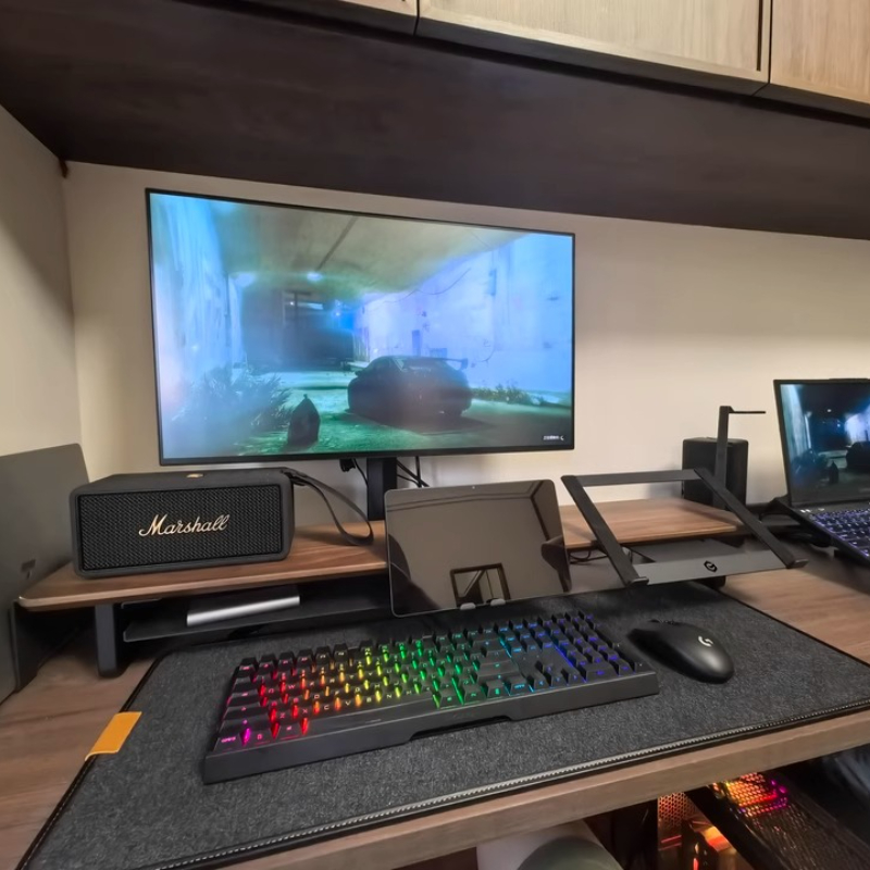 Modular Monitor Riser Stand Er - огляд і ціна Desk Setup Black And Wood