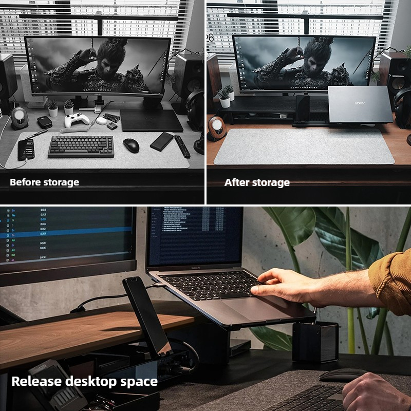 Modular Monitor Riser Stand Er - огляд і ціна Desk Setup Black And Wood