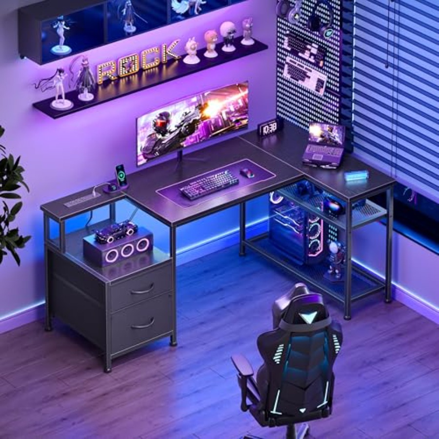 49 Inch L Shaped Gaming Desk w - огляд і ціна Desk Setup Black And Wood
