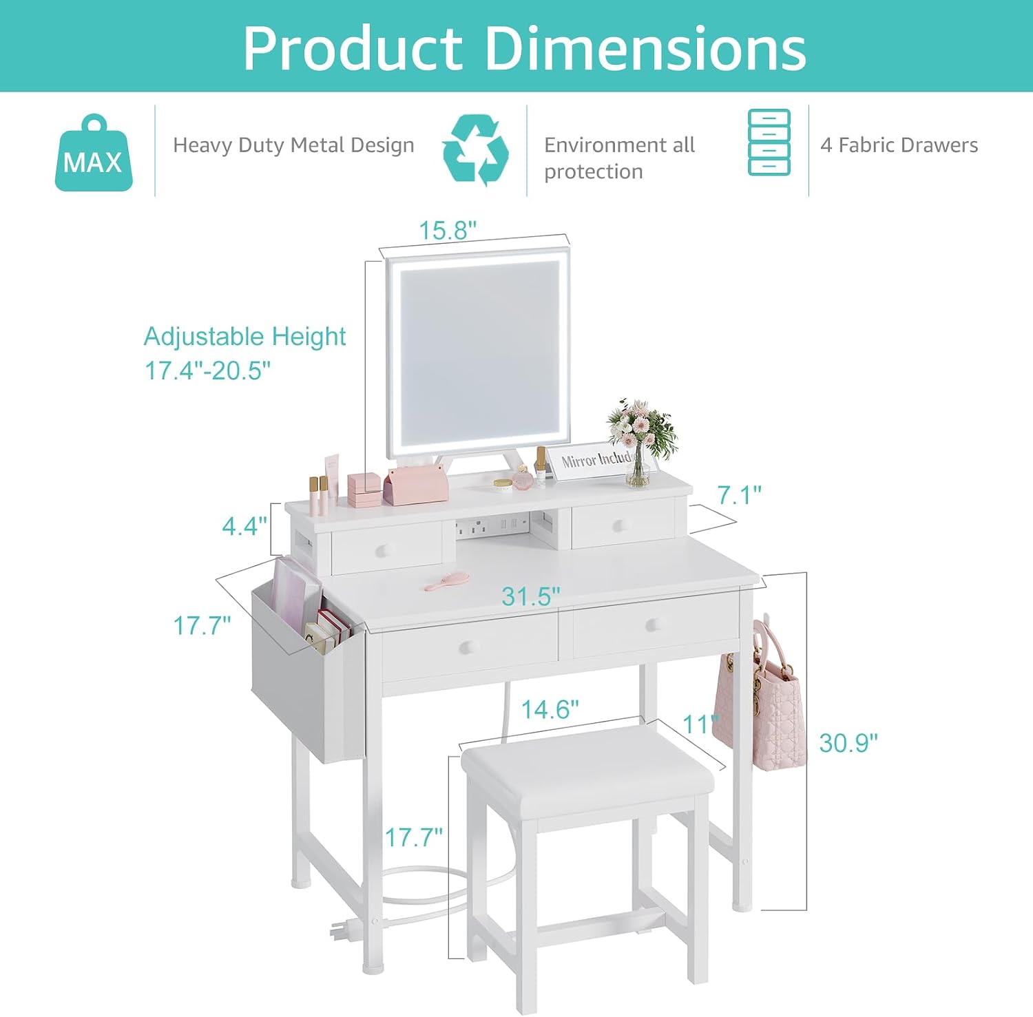 White Makeup Vanity Desk with  - огляд і ціна Desk Vanity Setup