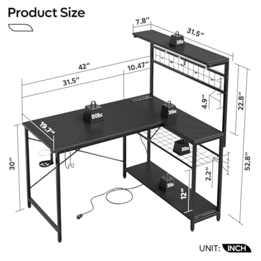 42 L Gaming Desk with Power Ou - огляд і ціна Desk Setup Black And Wood