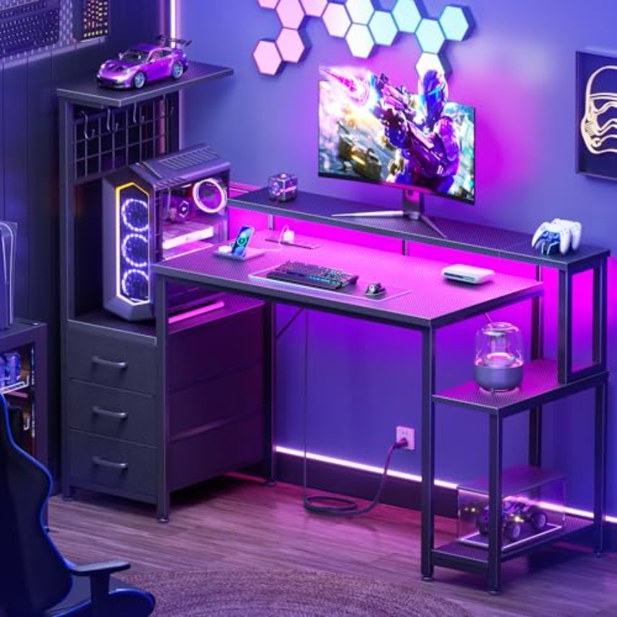 48 Gaming Desk with Power Outl - огляд і ціна Desk Setup Black And Wood