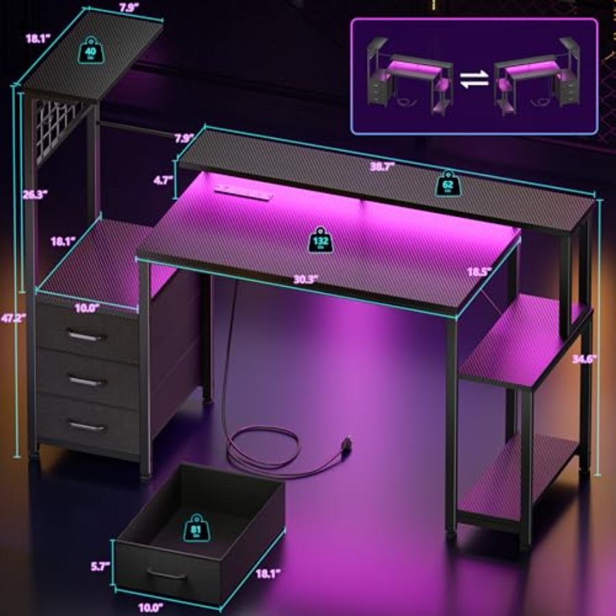 48 Gaming Desk with Power Outl - огляд і ціна Desk Setup Black And Wood